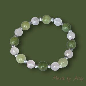 Handmade Natural Rose Quartz & Natural Peridot 8mm Round Beaded Bracelet